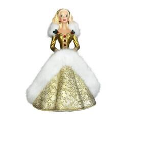 Vintage Barbie Gold dress Happy Holidays  Stocking Hanger Hallmark 90s Christmas